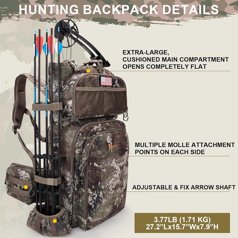 FunVZU Hunting Backpacks for Men,Saddle Hunting Bag with Bow Holder, Large Compound Bow Hunting Backpack & Duffle Bags - Image 3